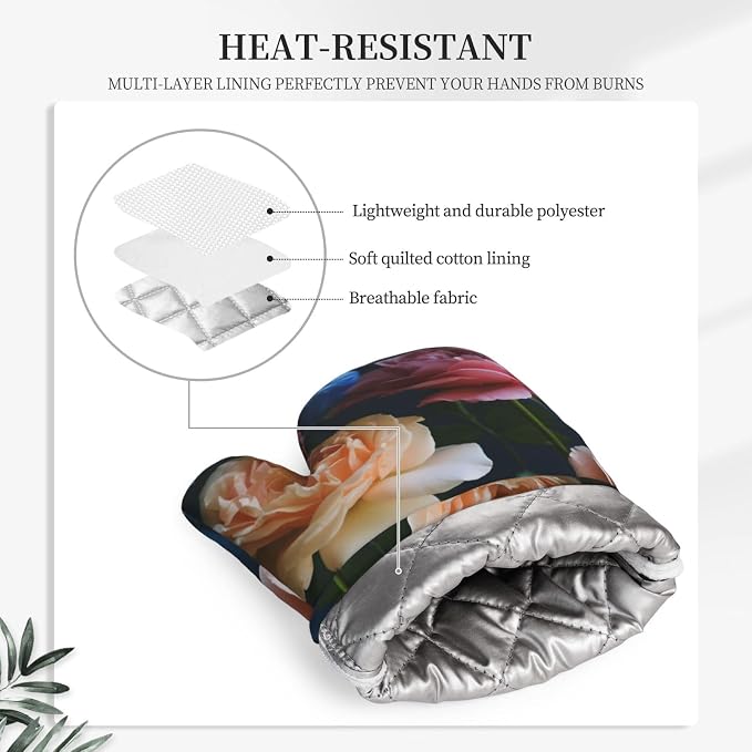 Garden Roses Print Oven Mitts Set of 2, Heat Resistant Silicone Oven Mittens - Image 5