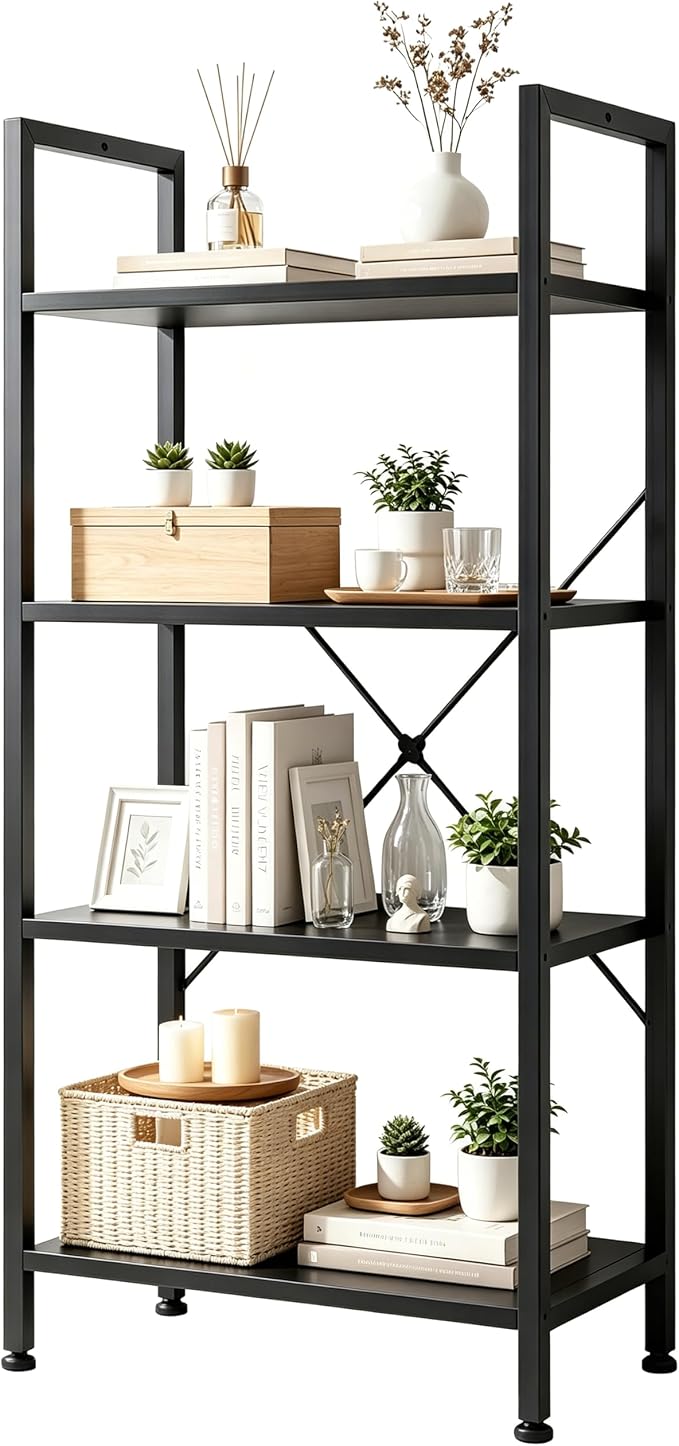 HealSmart 4 Tier Bookshelf, Free Standing Book Shelf Home Office Bookcase Shelf by HealSmart