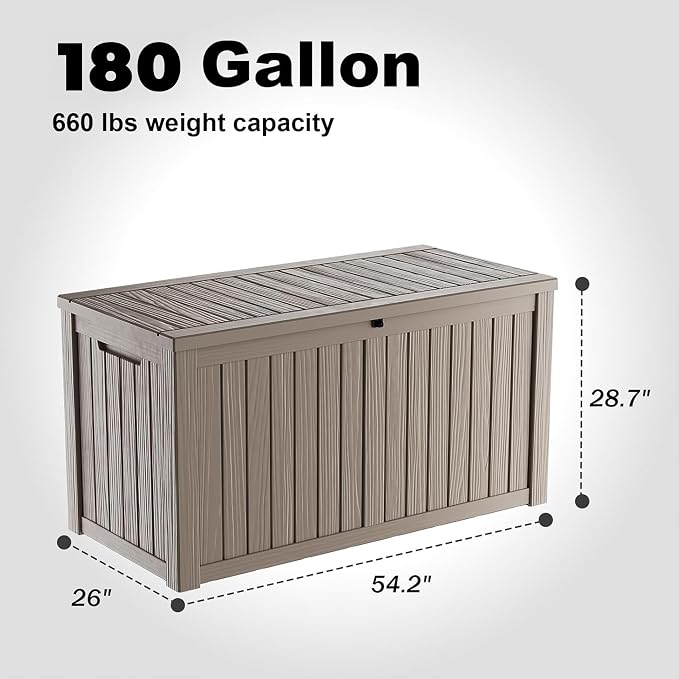 DRATO 180 Gallon Outdoor Storage Box, Large Waterproof Deck Box, Lockable Resin - Image 2