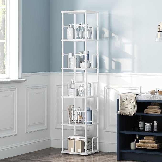 MAHANCRIS 5-Tier Rotating Bookshelf, Freestanding Corner Bookshelf, 360° - Image 7