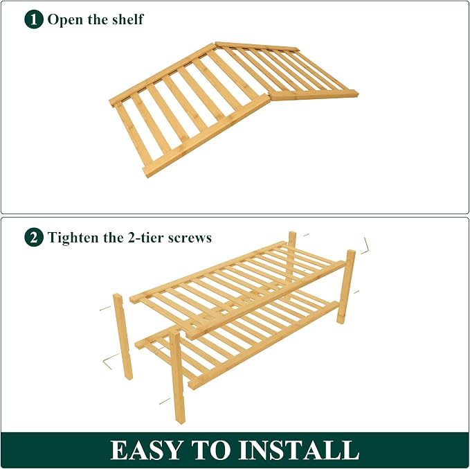 Smiry Bamboo Shoe Rack for Closet, 2 Tier Wooden Stackable Shoe Organizer - Image 6