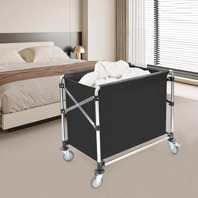 Commercial Laundry Cart with Wheels, Folding Laundry Hamper Cart, Heavy Duty - Image 5