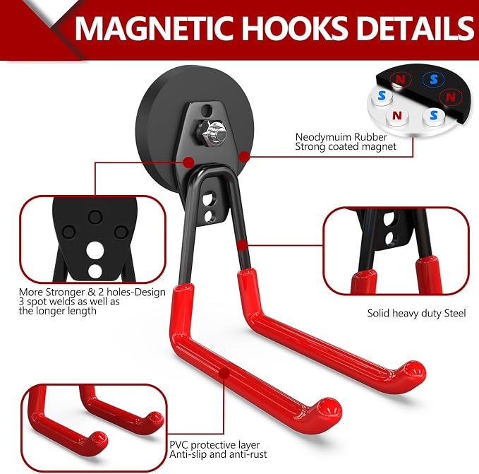3-H Heavy Duty Magnet Garage Hooks 4 Pack, Extra Large Strong Magnetic Hooks - Image 5