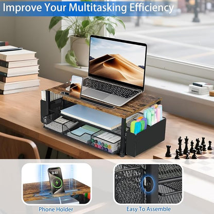 AUPSEN Wood Desk Organizers and Accessories, 2-Tier Computer Monitor Stand Riser - Image 4