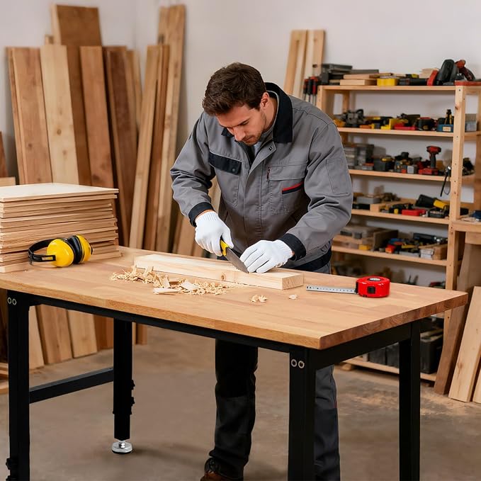 VEVOR Adjustable Workbench, 1500 lbs Capacity, 48 x 24 Inch Oak Wood Top - Image 8