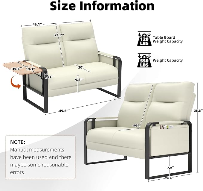 Faux Leather Loveseat, Upholstered Loveseat - Image 2