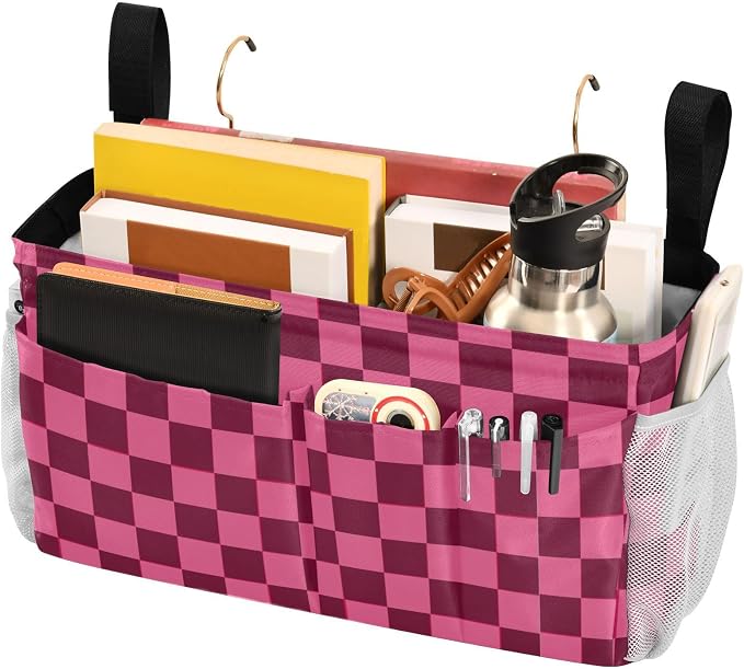 Checkered Hot Pink Bedside Caddy - Image 3
