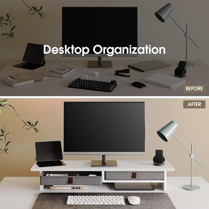 Fenge Monitor Stand with Drawer, 2 Tiers Dual Monitor Riser - Image 7