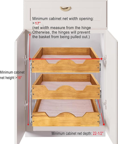 DINDON 3 Tier Pull Out Cabinet Organizer 17”W X21”D Slide Out Shelves - Image 3