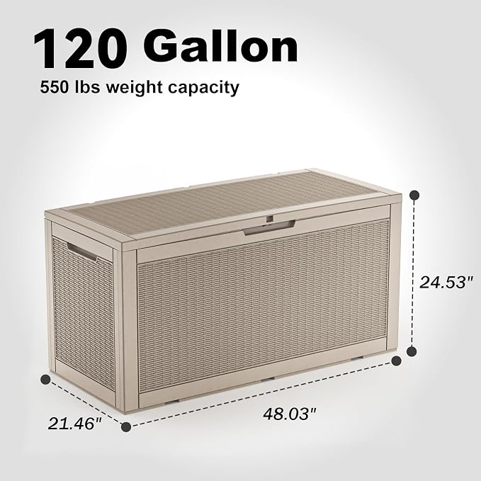 120 Gallon Resin Deck Box, Lockable Patio Outdoor Storage Box - Image 7