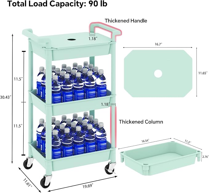 Steehoom 3-Tier Utility Rolling Cart - Image 2