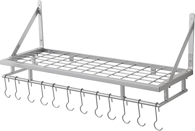 KES 30-Inch Silver Gray Pot Rack, Wall Mounted Hanging Pot and Pan Organizer - Image 8