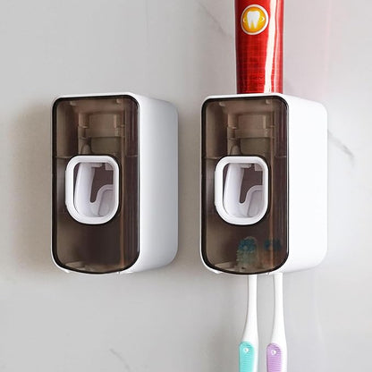 2 Slot Toothbrush Holder and Toothpaste Dispenser Wall Mounted, Automatic by LUEXBOX
