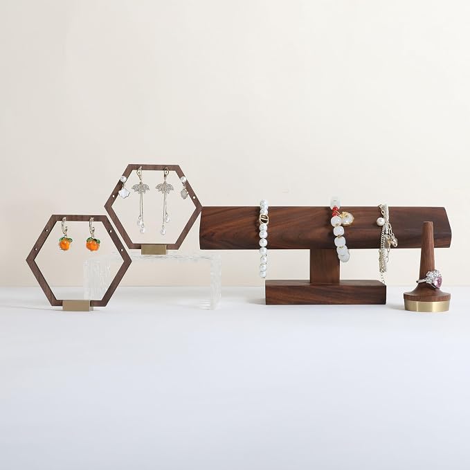 GemeShou 3pcs Wooden stud earring organizer holder, walnut earring hangers - Image 6