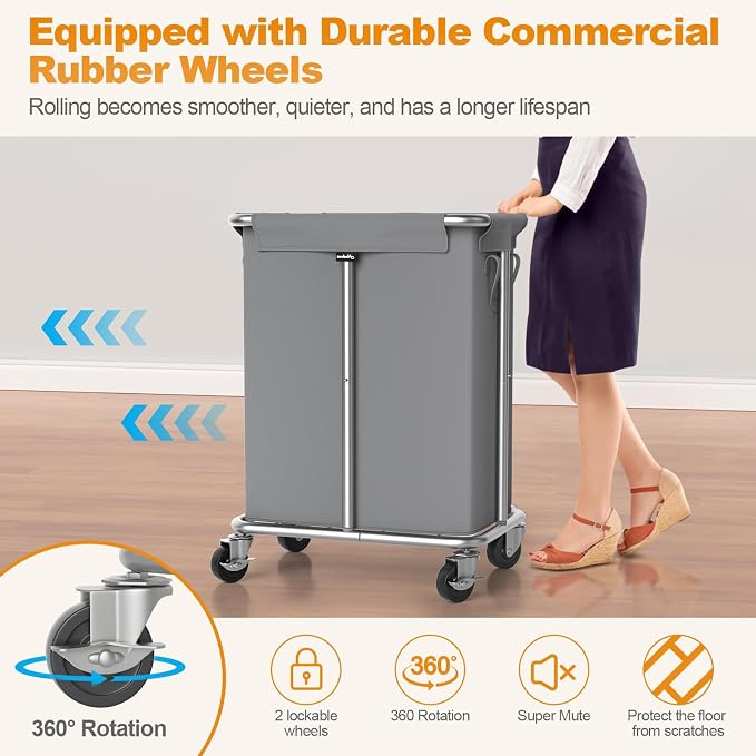 Hodonas Laundry Basket with Wheels, Rolling Laundry Hamper, 46 Gallons - Image 3