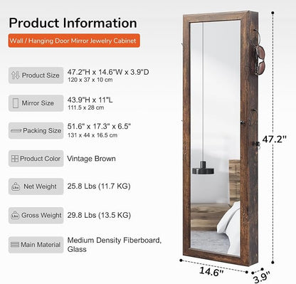 GISSAR Jewelry Mirror Armoire Wall Mount Over The Door Mirror Jewelry Cabinet - Image 6