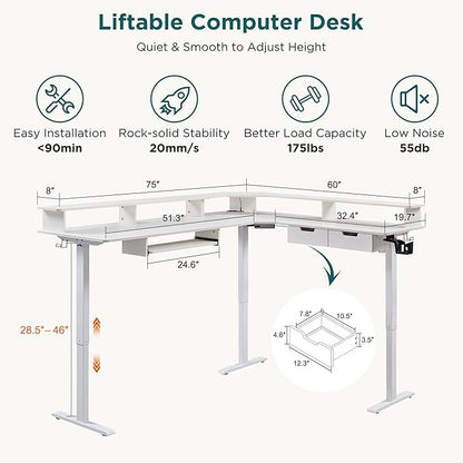 RedLemon 75X60 Inches L Shaped Electric Standing Desk, Height Adjustable Corner - Image 2