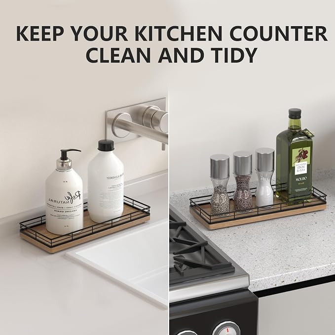Bathroom Tray for Counter Top Organizer – Acacia Wood Vanity Tray - Image 4