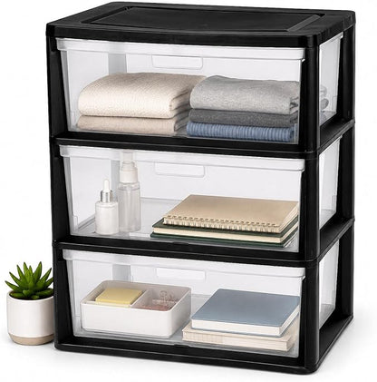 Wide 3 Drawer Plastic Storage Tower Clear Chest Organizer | Clear Removable by Unknown