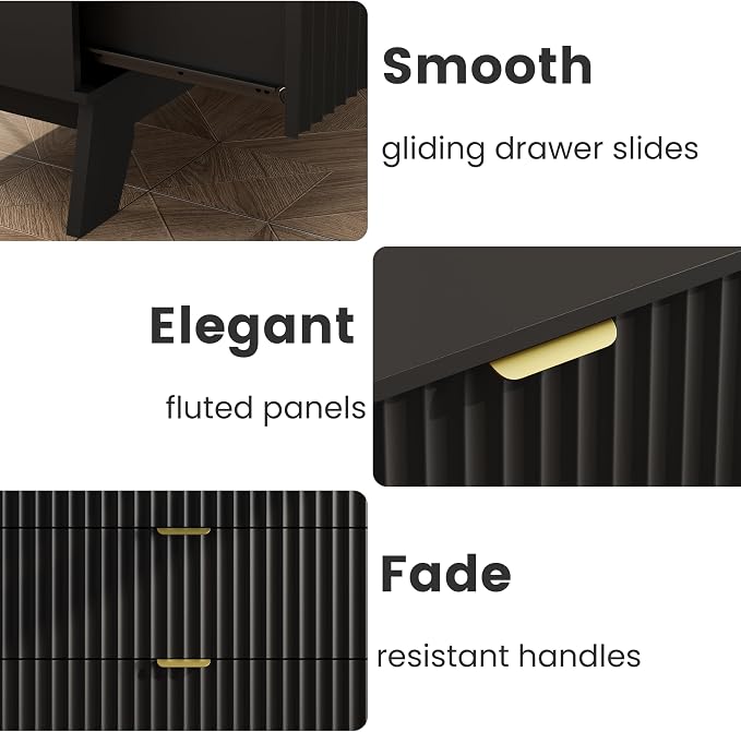 Black Night Stand with 3 Drawers, Bedside Table & End Table, Farmhouse Night - Image 8