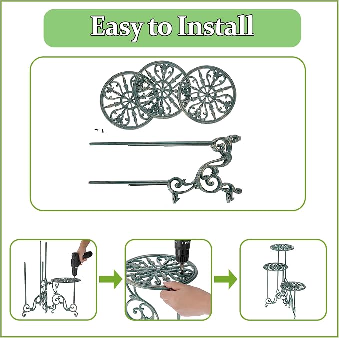 OwnMy 3 Tier Heavy Duty Cast Iron Plant Stand Foldable Wrought Iron Flower Pot - Image 2