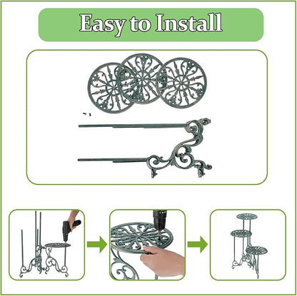 OwnMy 3 Tier Heavy Duty Cast Iron Plant Stand Foldable Wrought Iron Flower Pot - Image 2