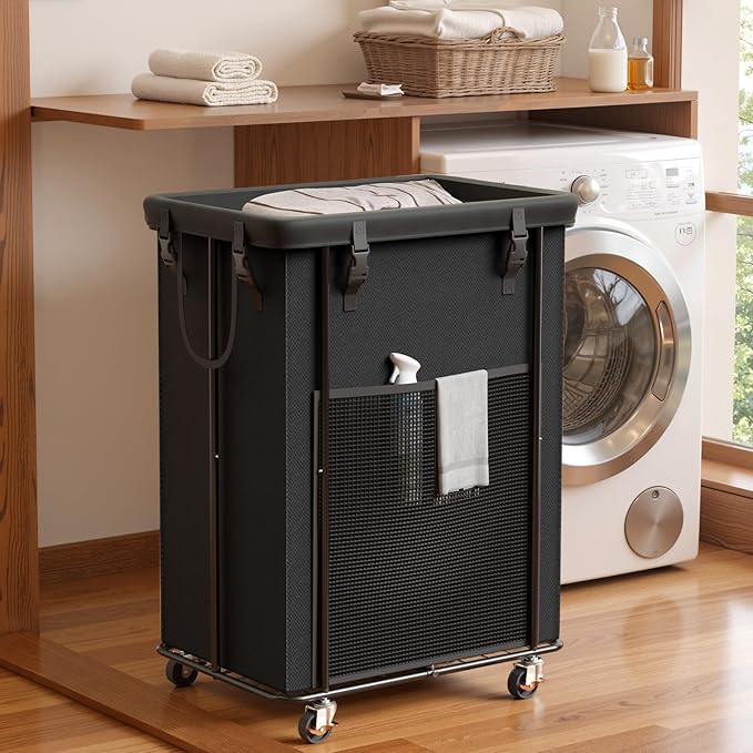 200L Laundry Hamper with Wheels, Rolling Laundry Basket with Metal Frame and by OLLDIDE