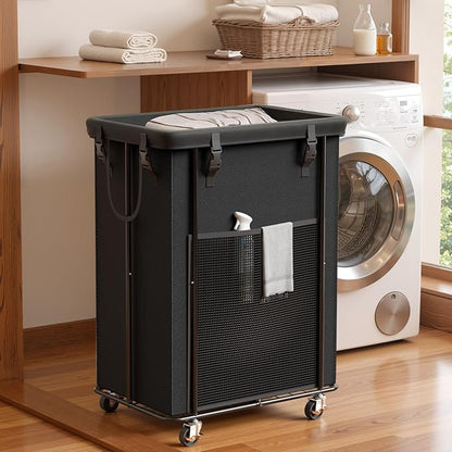 200L Laundry Hamper with Wheels, Rolling Laundry Basket with Metal Frame and by OLLDIDE
