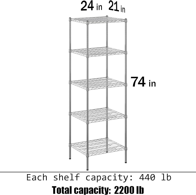 21" Deep x 24" Wide x 74" Height Wire Shelving Kit | 5-Tier | NSF Commercial - Image 3