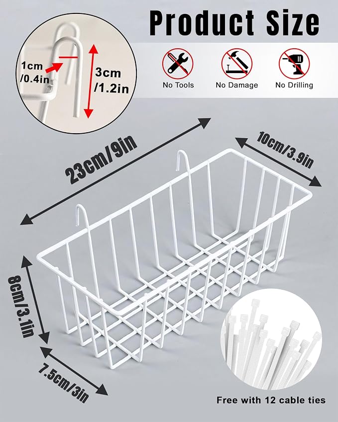 White Wall Grid Panel Hanging Wire Basket, 6 Pack | Wall Baskets - Image 2