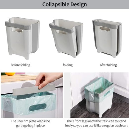 Hanging Collapsible Trash Can - 9L Wall Mounted Foldable Waste Bin - Image 3