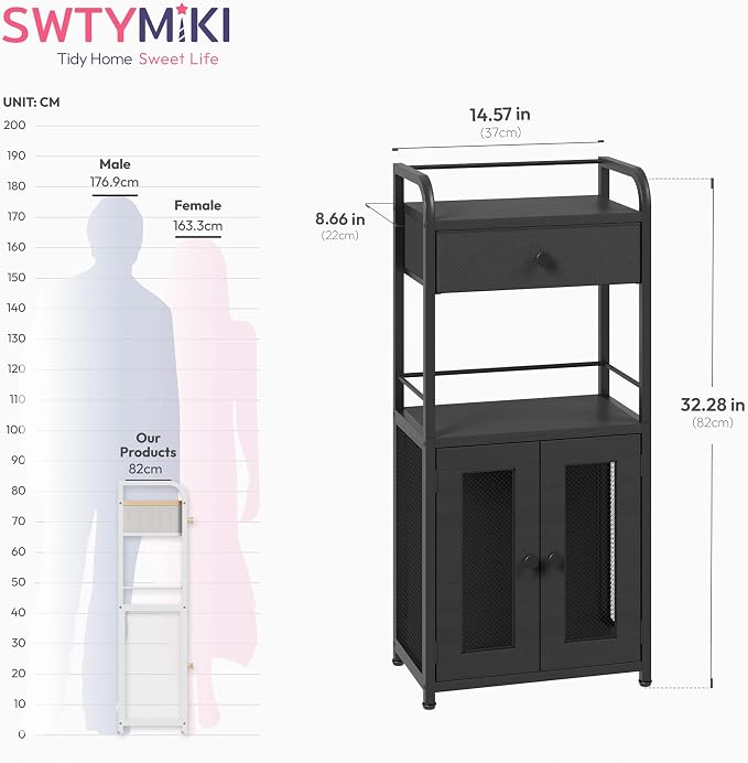 SWTYMIKI 14.57"x32.28" Bathroom Storage Cabinet – Freestanding Toilet Paper - Image 3