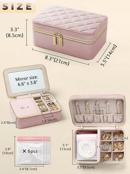 Velvet Travel Jewelry Box with Large Mirror, Double-Layer Jewelry Organizer Case - Image 2