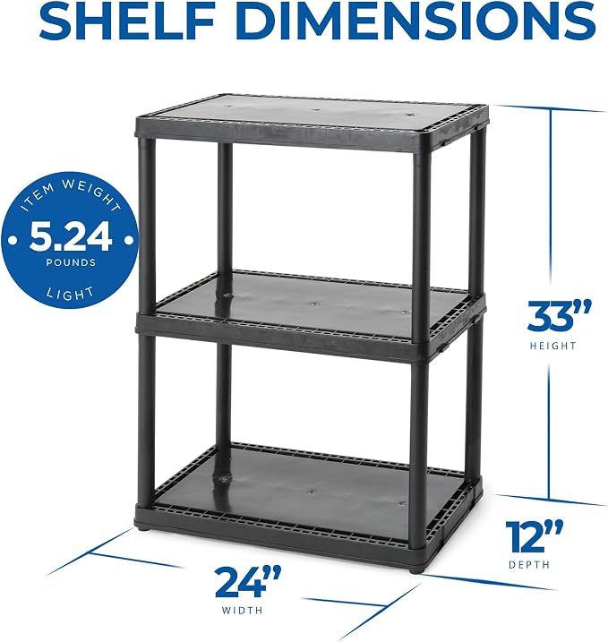 Gracious Living 3 Shelf Fixed Height Light Duty Storage Unit 12 x 24 x 33 - Image 3