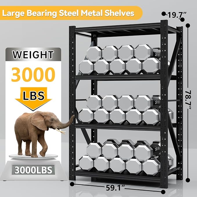 5000LBS Garage Shelving Heavy Duty, 59” W Storage Shelves, 4-Tier Adjustable - Image 2