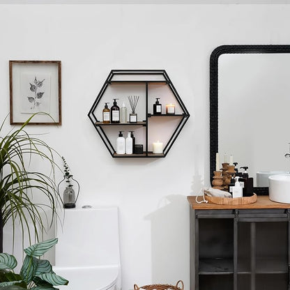 4 Tier Industrial Style Foldable Hexagon-Shaped Wall Shelves | 21" x 24" - Image 10