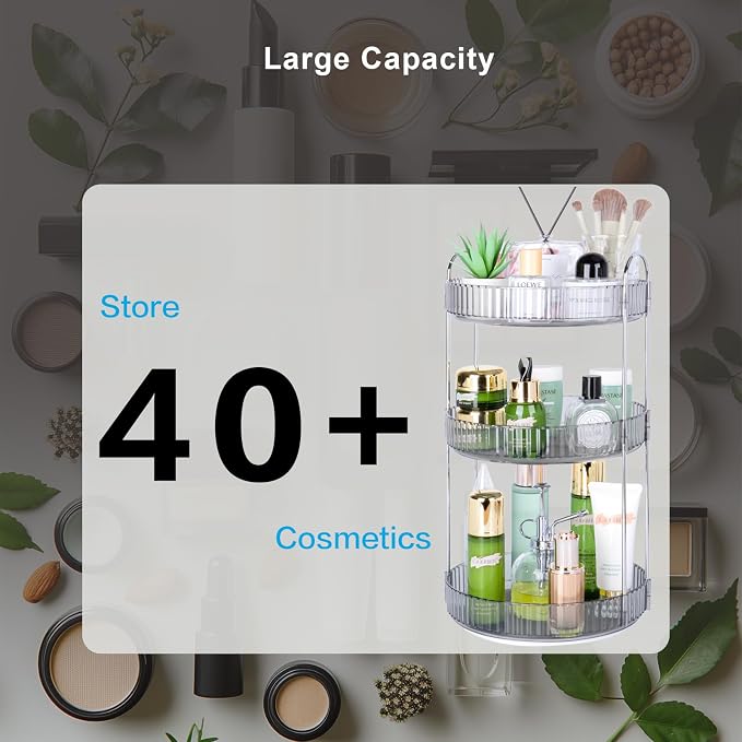 360 Rotating Makeup Organizer, 3 Tier Large Capacity Lazy Susan Bathroom - Image 6