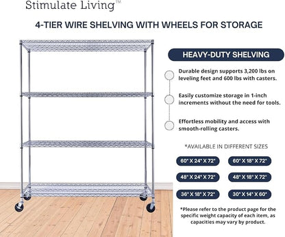 60"x18"x72" Prime Heavy Duty Chrome 4-Tier Wire Shelving NSF 3200 LBS MAX - Image 5