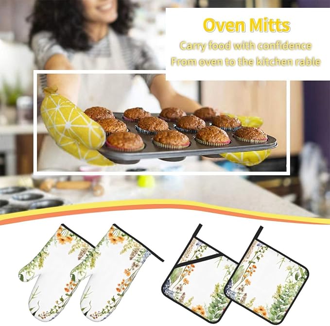 Springtime Herb Garden Advanced Oven Gloves and Pot Rack Kit | Insulated - Image 7