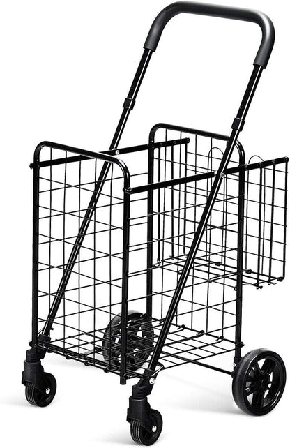 Goplus Folding Shopping Utility Cart, Double Basket and 360° Swivel Wheels - Image 4