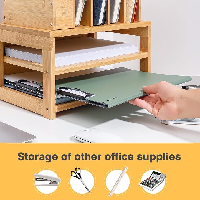 Homde Desk Organizer with File Holder: 3-Tier Bamboo Organization - Image 5