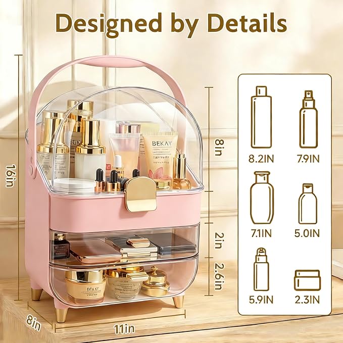 Makeup Organizer with 360 Rotating Brush Holder, Large Skincare Organizer - Image 2