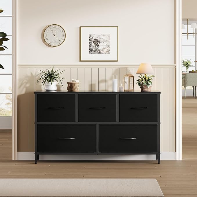 OLIXIS 5 Drawer Black Dresser for Bedroom, Closet Chest Organizer Furniture | - Image 2