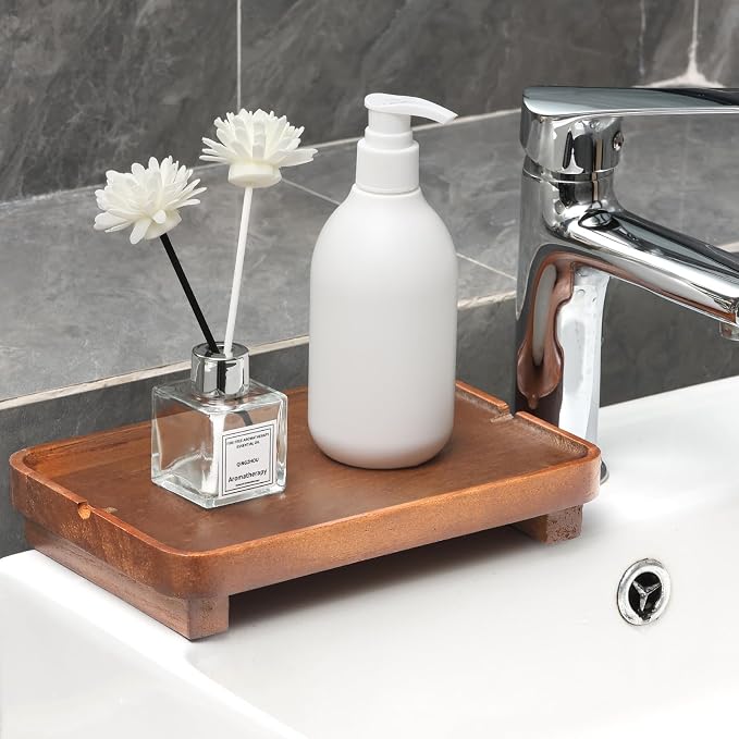 Wood Riser Small Decorative Tray Sink Soap Dish, Vanity Tray Pedestal Stand 9 x - Image 2