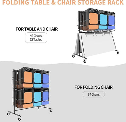 Folding Chair Rack with Wheels, Folding Chair Cart - Image 7