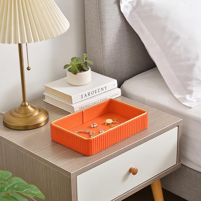 PU Leather Valet Tray, Desk Organizer Tray Nightstand Organizer Trinket Dish - Image 5