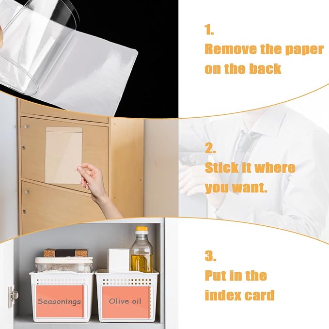 60 Pack Clear Adhesive Pockets 5 x 8 Index Card Pockets | Storage Bin Label Top - Image 6