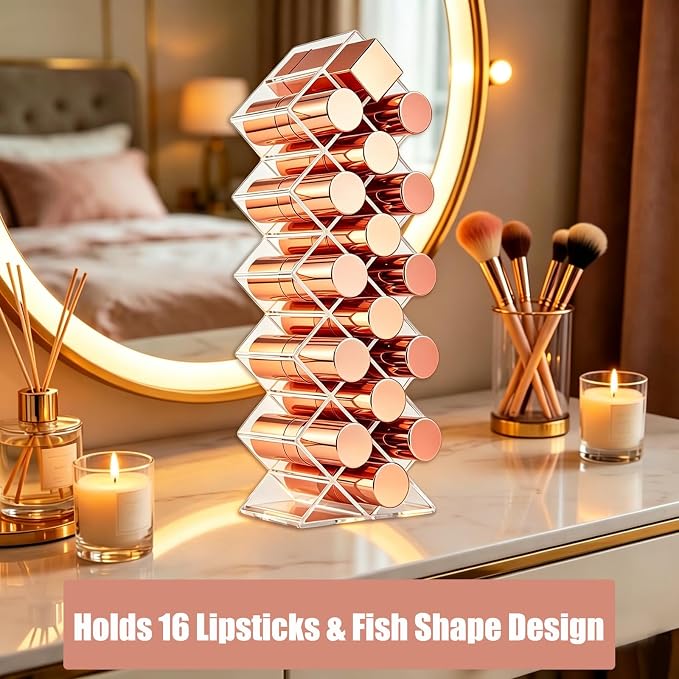 Lipstick Organizer, 16 Slots Fish Shape Cosmetic Lip Gloss Tower - Image 2