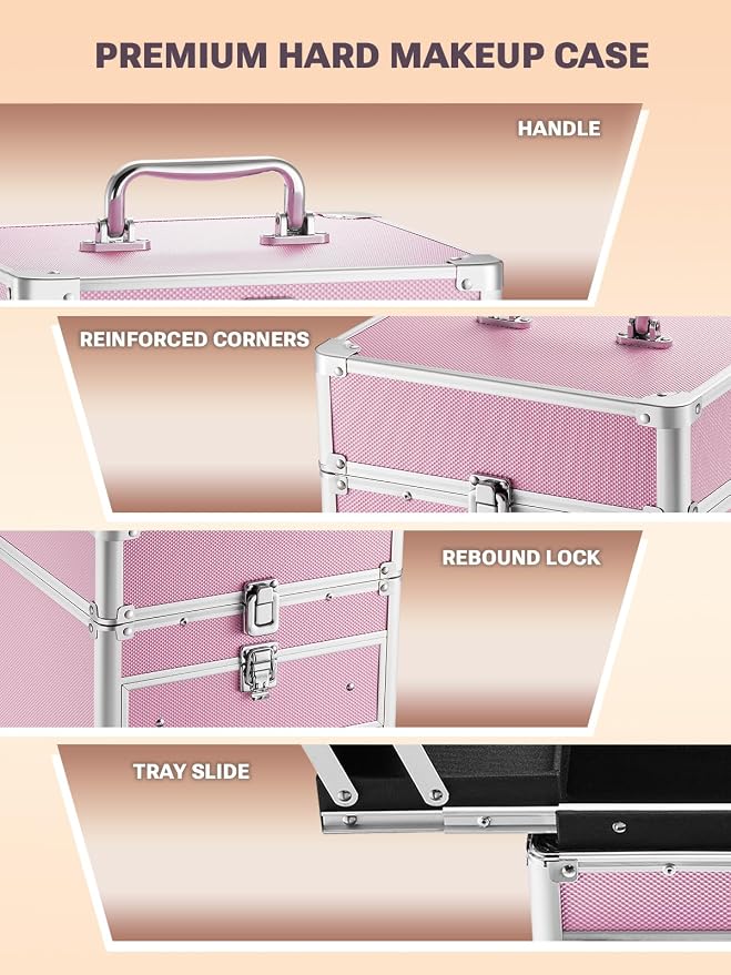 Qislee Makeup Box with Drawer and Four Trays, A Detachable Lighted Mirror - Image 4