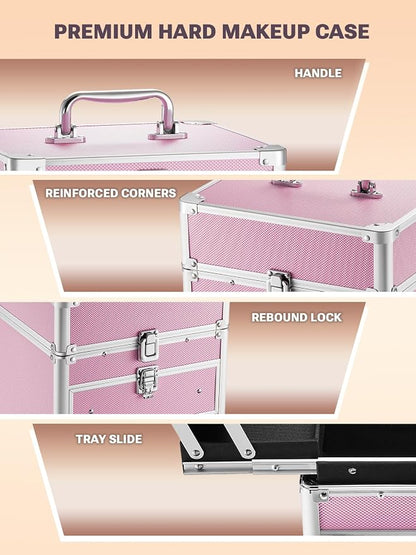 Qislee Makeup Box with Drawer and Four Trays, A Detachable Lighted Mirror - Image 4